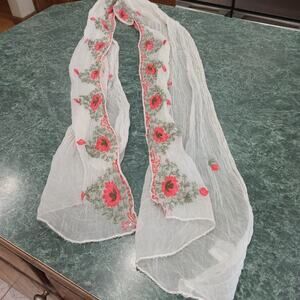 V&A Silk Blend Floral Embroidered Sequin Accordian Crinkle Scarf Boho Romantic